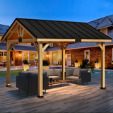 Small wood pergola,11x12 FT Solid Wood Gazebo with Waterproof Asphalt Roof, Outdoor Permanent Hardtop Gazebo Canopy for Patio, Garden, Backyard