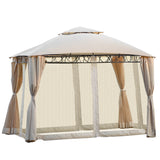Double Tiered Grill Canopy, Outdoor BBQ Gazebo Tent with UV Protection, Beige