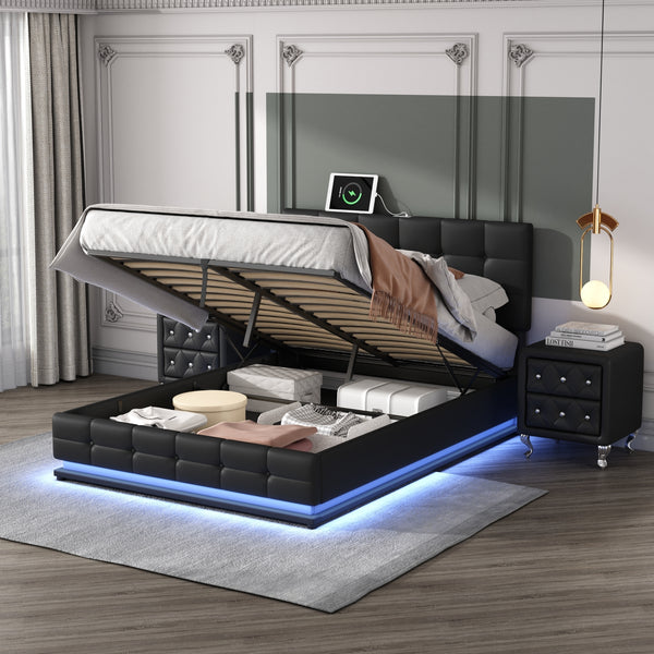 Queen 3 Piece Bedroom Set with LED Lights and Hydraulic Storage System