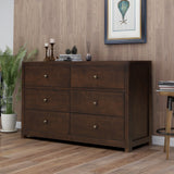 Vintage Aesthetic Solid Wood 6 Drawer Double Dresser in Rich Brown