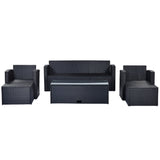 6-piece All-Weather Wicker PE rattan Patio Outdoor Dining Conversation Sectional Set with coffee table, wicker sofas, ottomans, removable cushions (Black wicker, Beige cushion)