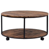 ON-TREND Round Coffee Table with Caster Wheels and Wood Textured Surface