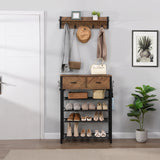 Entryway 4-tier Shoe Rack with Hall Tree, One Set Entryway Show Rack with Storage and Hooks