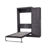 Twin Size Murphy Bed with Wardrobe and Drawers, Storage Bed