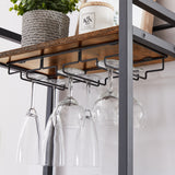 Bar table with bottle holder and glass holder, multifunctional high bar table, can hold 8 bottles of wine and 9 glasses, with side storage.(Rustic Brown,53.3’’w x 15.75’’d x 36.4’’h)