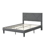 Queen Size Upholstered Platform Bed Frame with Headboard, Strong Wood Slat Support, Mattress Foundation, No Box Spring Needed, Easy Assembly