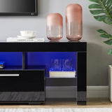 Black morden TV Stand with LED Lights,high glossy front TV Cabinet,can be assembled in Lounge Room, Living Room or Bedroom,color:black