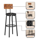 Double Layer Round Bar Table with 2 Bar Stools PU Soft Seat Back Breakfast table - Rustic Brown