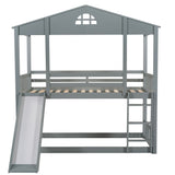 Twin over Twin House Bunk Bed with Convertible Slide and Ladder,Converts into 2 Separate Platform Beds,Gray