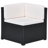 5-Piece Patio Rattan PE Wicker Furniture Corner Sofa Set, with 2 Sofa chairs, 1 Corner chair, 1 ottoman and 1 glass coffee table, Sectional Sofa Chair, Seating, Lying(Black Wicker, Beige Cushion)