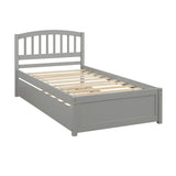 Twin size Platform Bed Wood Bed Frame with Trundle, Grey