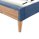 Upholstered Platform Bed with Rubber Wood Legs,No Box Spring Needed, Linen Fabric,Full Size-Blue