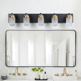 5-Lights Crystal Vanity Lights for Bathroom Lighting Fixture Black Gold Vintage Vanity Light LED Bathroom Wall Light Fixture