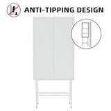 WHITE Tall Freestanding Display Cupboard Stylish Fluted Glass Storage Cabinet with Glass Doors Three Detachable Shelves Bottom Space for Office Dining Room Living Room Bedside Entryway