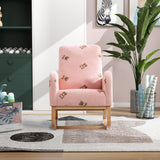 26.8"W Modern Rocking Chair for Nursery, Mid Century Accent Rocker Armchair With Side Pocket, Upholstered High Back Wooden Rocking Chair for Living Room Baby Kids Room Bedroom, Pink Boucle