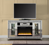 ACME Noralie TV STAND W/FIREPLACE & LED Mirrored & Faux Diamonds LV00316