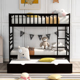 Twin Bunk Beds for Kids with Safety Rail and Movable Trundle bed