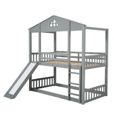 Twin over Twin House Bunk Bed with Convertible Slide and Ladder,Converts into 2 Separate Platform Beds,Gray