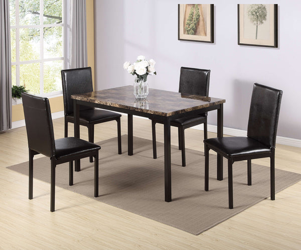 5 Piece Metal Dinette Set with Faux Marble Top - Black, dinning set, table  4 chairs