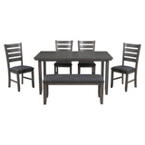 Dining Room Table and Chairs with Bench, Rustic Wood Dining Set, Set of 6