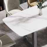 Artificial stone white curved black metal leg dining table-can accommodate 6-8 people