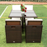 Patio Dining Set Outdoor Space Saving Rattan Chairs with Glass Table Patio Furniture Sets Cushioned Seating and Back Sectional Conversation Set