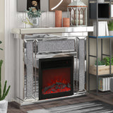 W 47" X D 12.6 "X H 41.7" Acrylic diamond mirror mantelpiece, separate mantelpiece  Built-in filling: acrylic high imitation drill, 1500 W electric heating furnace