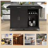 Kitchen Cart with Stainless Steel Top and Storage Cabinet with Two Drawers & Goblet Holder & Wine Rack & Spice Rack & Towel Holder