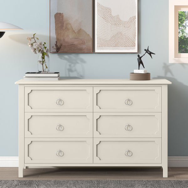 White Wooden Dresser Six Large Drawers