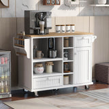 Kitchen Island Cart with Storage Cabinet and Two Locking Wheels ,Solid wood desktop, Microwave cabinet