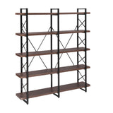 Home Office 5 Tier Bookshelf, X Design Etageres Storage Shelf, Industrial Bookcase for Office with Metal Frame