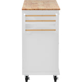 K&K kitchen cart with Rubber wood desktop rolling mobile kitchen island with storage and 5 draws