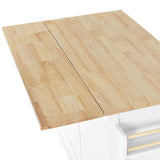 White Kitchen Island Cart with Rubber wood Drop-Leaf Countertop, adjustable height