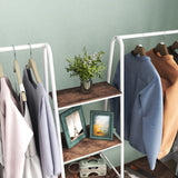 Metal Clothing Rack Garment ,Clothing Rack with 6 Shelves, 4 -Tiers Wood Shelves Heavy Duty Clothes Rack  for Hanging Clothes,Standing Coat Rack,Bedroom Clothes Storage and Organizer