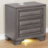 Gray Solid wood Nightstand Nickel Round Knob with Under Nightlight
