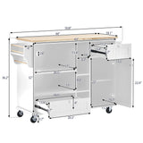 Kitchen Island Cart with Storage Cabinet and Two Locking Wheels ,Solid wood desktop, Microwave cabinet