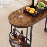 Bar table with bottle holder and glass holder, multifunctional high bar table, can hold 8 bottles of wine and 9 glasses, with side storage.(Rustic Brown,53.3’’w x 15.75’’d x 36.4’’h)