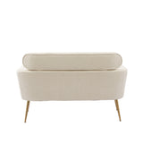 Beige Loveseat Small Sofa, With 2 Throw Pillows, Gold Metal Legs