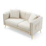 Beige Velvet Loveseat Sofa 2 Seater Couch with Removable Cushions
