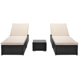 Outdoor Garden 3 Piece Wicker Patio Chaise Lounge Set, adjustable chair; chase longue; lazy boy recliner; outdoor lounge chairs set of 2;beach chairs; recliner chair with coffee table