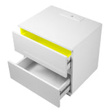 Nightstand with 2 Drawers, USB Charging Ports, Wireless Charging and Remote Control LED Light-White