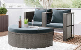 2-Piece All-Weather Wicker Conversation Set Rattan Sofa Set Outdoor Patio Half-moon Sectional Furniture Set w/ Side Table for Umbrella, Gray Rattan+Gray Cushion
