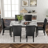 7-piece Dining Table Set with 1 Faux Marble Top Table and 6 Seats