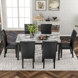 7-piece Dining Table Set with 1 Faux Marble Top Table and 6 Upholstered-Seats