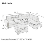 Light Grey Sectional Sofa with Ottoman