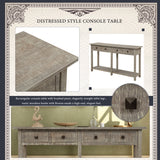 TREXM Rustic Brushed Texture Entryway Table Console Table with Drawers and Bottom Shelf for Living Room (Grey Wash)