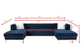 Blue Sectional Sofa w/2 Pillows, Navy Blue Velvet