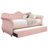 Pink Upholstered Velvet Wood Daybed with Trundle