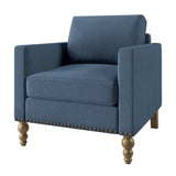 Classic Linen Armchair Accent Chair with Bronze Nailhead Trim Wooden Legs Single Sofa Couch for Living Room, Bedroom, Balcony, Navy Blue