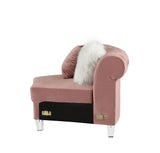 Pink Sectional Sofa w/7 Pillows, Pink Velvet